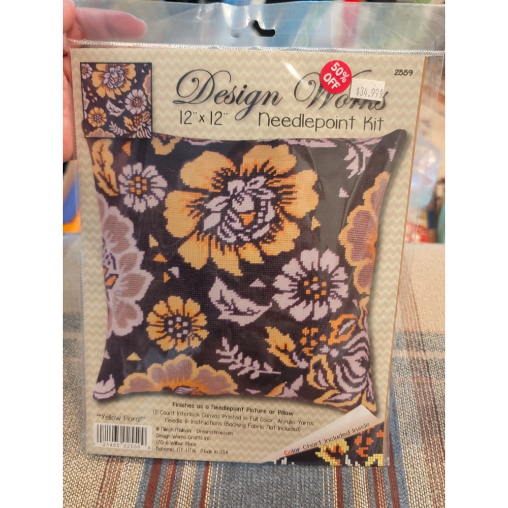 New Design Works Kit 12" X 12" Pillow Or Needlepoint Picture Yellow Floral